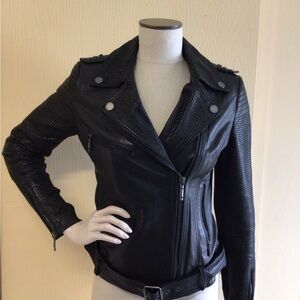 BCBG laser cut leather moto jacket